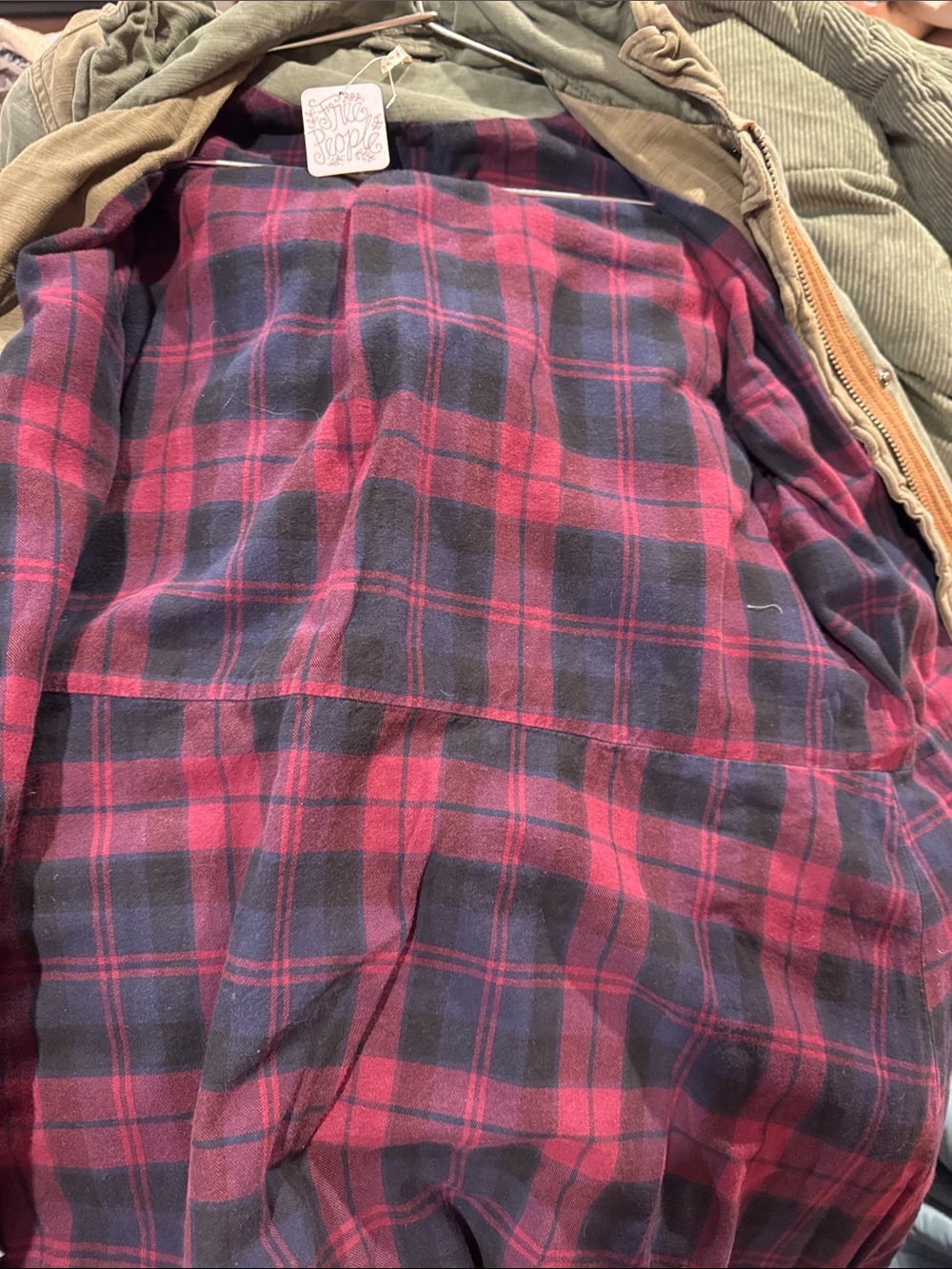 NWT Free People Olive Green Military-Style Women's Coat with plaid lining - Picture 7 of 11
